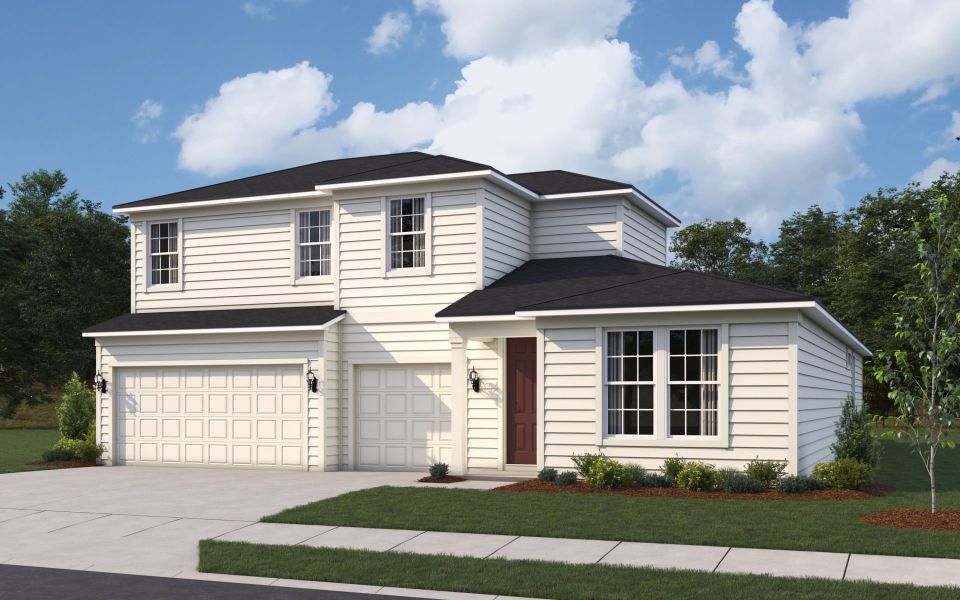 Representative exterior photo of a completed home built from the Mahogany Grand by Pulte Homes in Terrapin Creek, Jacksonville, FL (Image 2). Representative exterior photo of a completed home built from the Mahogany Grand by Pulte Homes in Terrapin Creek, Jacksonville, FL (Image 2).