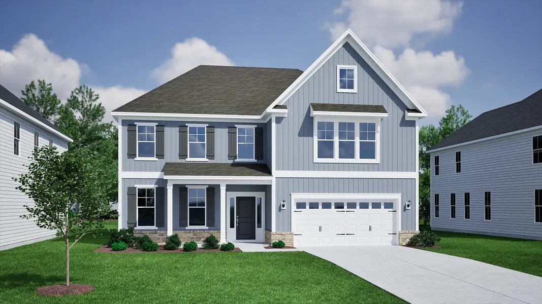 Representative exterior photo of a completed home built from the Webster II - Vanguard Collection by Mungo Homes in Scotts Hill Village, Wilmington, NC (Image 14).