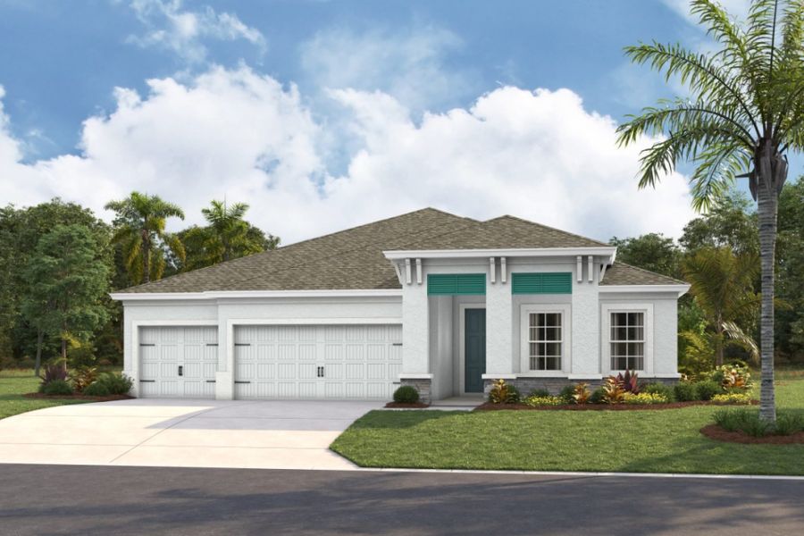Representative exterior photo of a completed home built from the Hyde Park III by Homes by WestBay in Pasadena Woods, Wesley Chapel, FL (Image 4).