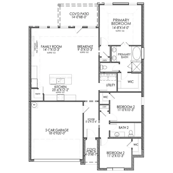2D floor plan layout for the The Amherst by Lillian Custom Homes in Freeman Farm, Kaufman, TX (Image 5).