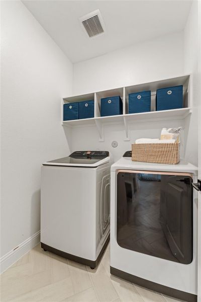 Seperate laundry room that closes off. You do not pass through from garage