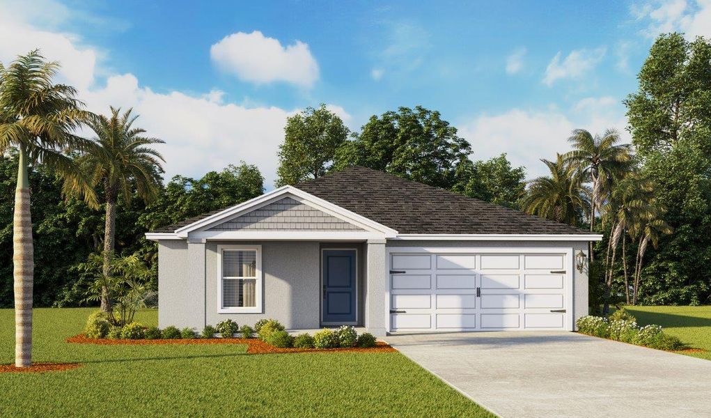 Front exterior of a new home in Magnolia Pointe, Umatilla, FL, highlighting curb appeal (Image 2). Front exterior of a new home in Magnolia Pointe, Umatilla, FL, highlighting curb appeal (Image 2).
