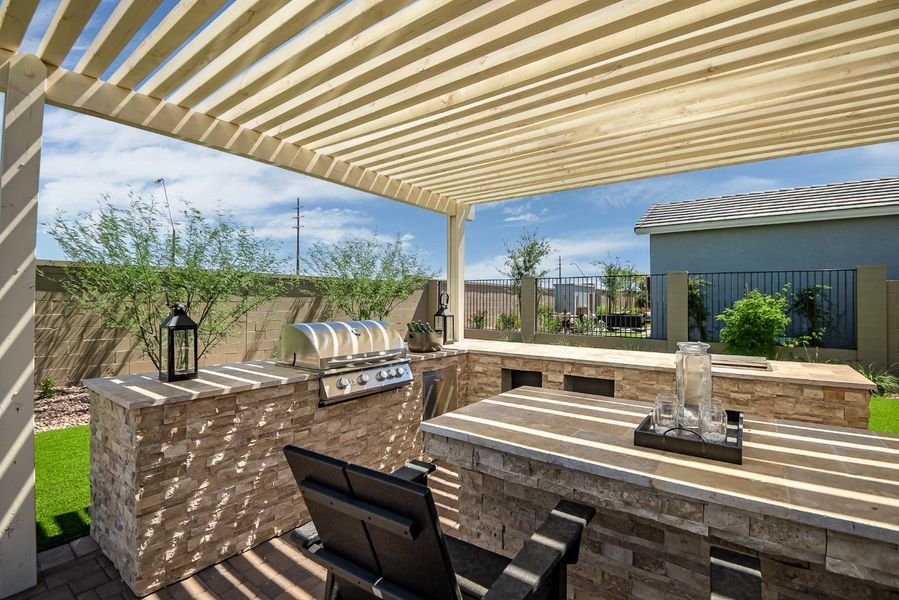 Exterior details and patio area of a home in Palo Verde at North Creek, Queen Creek (Image 24).