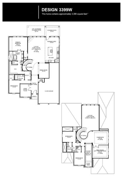 2D floor plan layout of this home in Parkside on the River West, Georgetown, TX (Image 2).