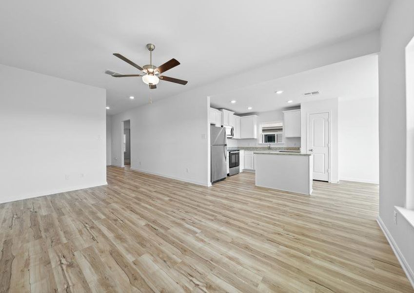 A foyer leads guest into the family room