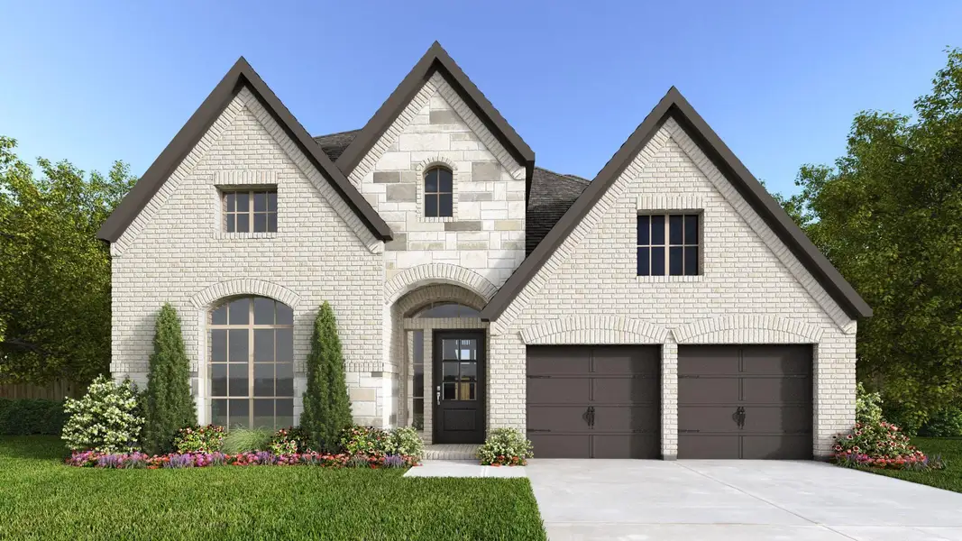 Front exterior of a new home in Elyson, Katy, TX, highlighting curb appeal (Image 1). Front exterior of a new home in Elyson, Katy, TX, highlighting curb appeal (Image 1).