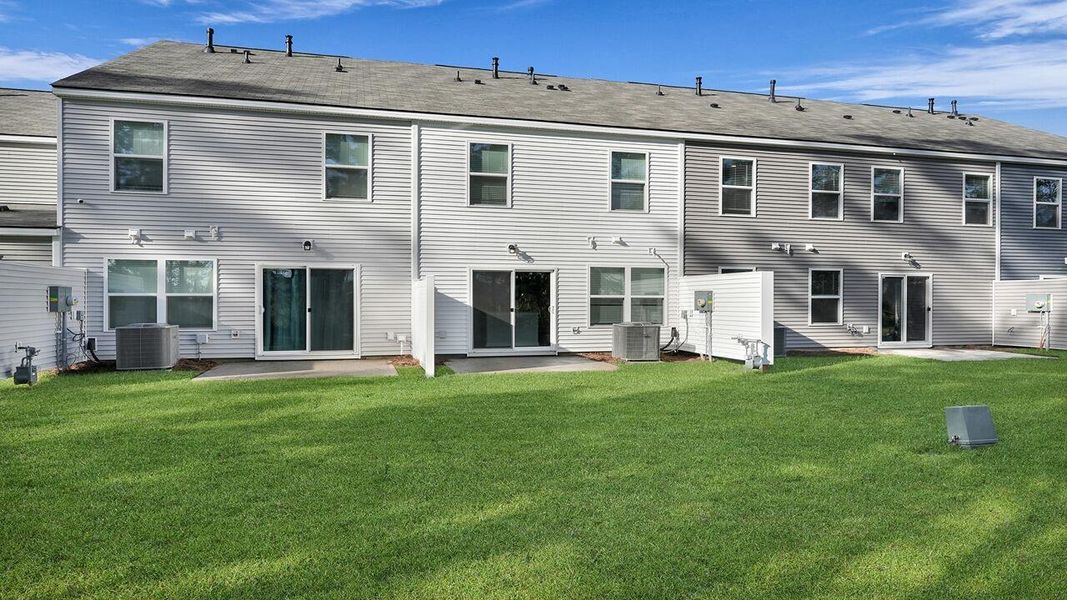 Exterior details and patio area of a home in Pine Hills Townhomes at Cane Bay, Summerville (Image 3). Exterior details and patio area of a home in Pine Hills Townhomes at Cane Bay, Summerville (Image 3).