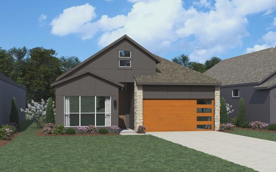 Representative exterior photo of a completed home built from the Delos by Chesmar Homes in Prominence Urban, San Antonio, TX (Image 15).