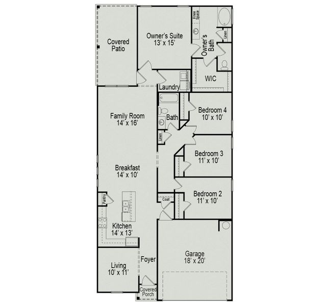 2D floor plan layout for the The Oakshire II by Smith Douglas Homes in Sherbrooke, Magnolia, TX (Image 3).