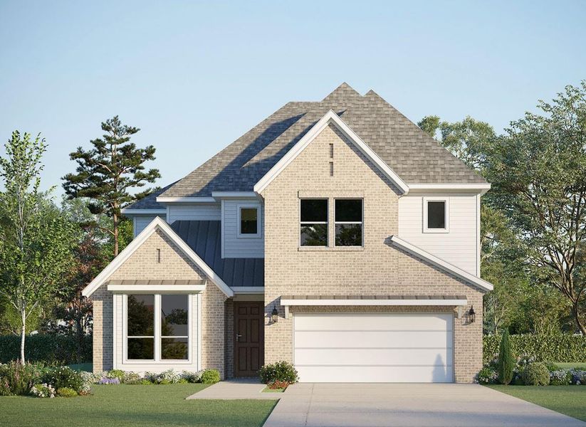View of front facade with driveway, a front lawn, and brick siding View of front facade with driveway, a front lawn, and brick siding