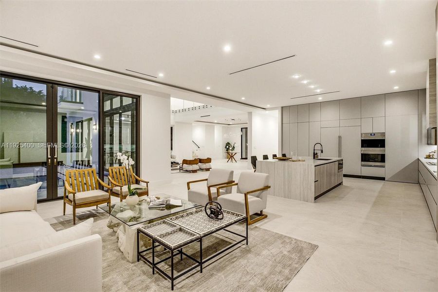 Chef's Kitchen & Family Room | Open Plan | Island | Floor-to-Ceiling Glass Chef's Kitchen & Family Room | Open Plan | Island | Floor-to-Ceiling Glass