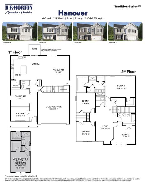 2D floor plan layout for the Hanover by D.R. Horton in Collins Ridge, Hillsborough, NC (Image 3).