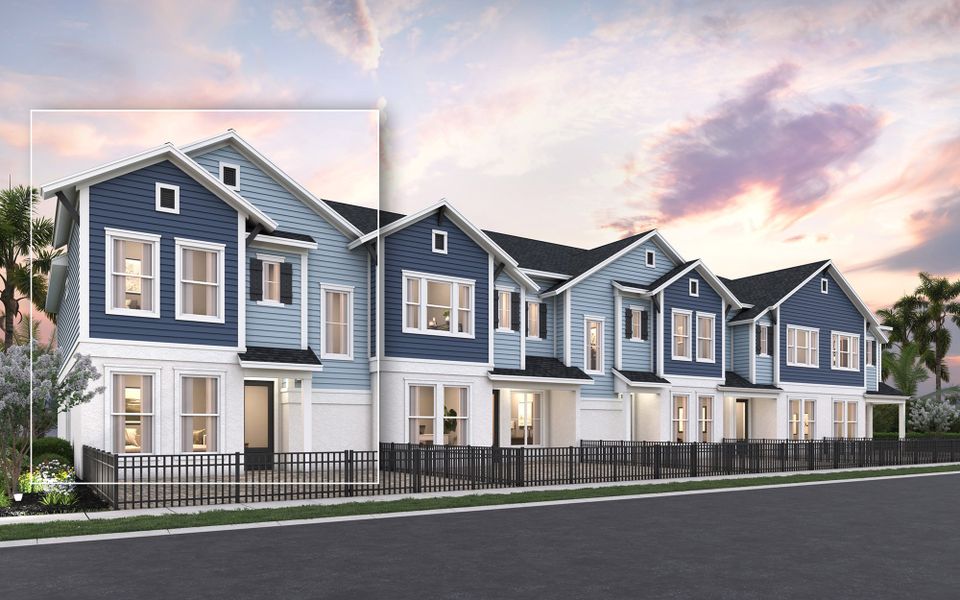 Representative exterior photo of a completed home built from the The Waterborne by David Weekley Homes in Persimmon Place - Townhomes, Wesley Chapel, FL (Image 1).