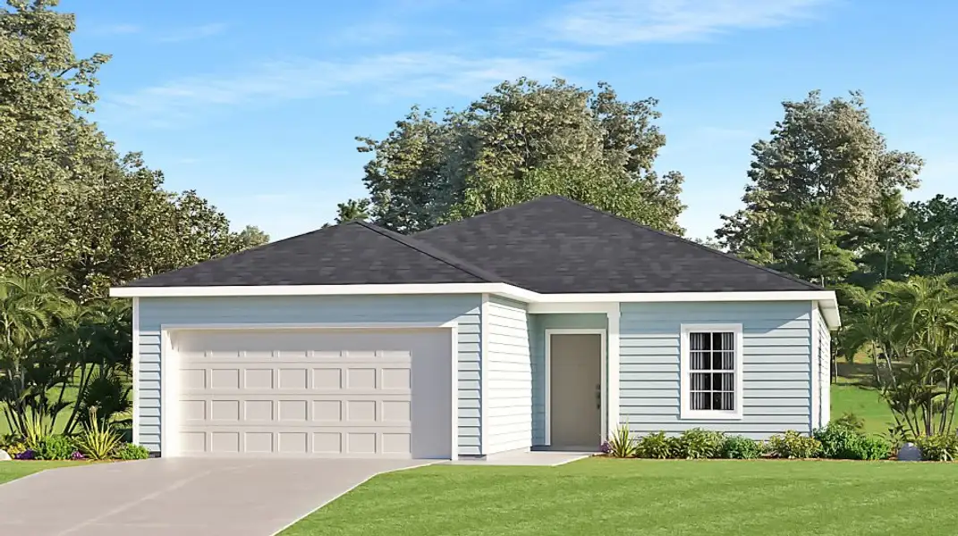 Front exterior of a new home in Pioneer Ranch, Ocala, FL, highlighting curb appeal (Image 1). Front exterior of a new home in Pioneer Ranch, Ocala, FL, highlighting curb appeal (Image 1).