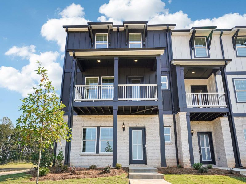 Representative exterior photo of a completed home built from the Jordan End Unit by Meritage Homes in Hemingway - Highland Series, Cumming, GA (Image 1). Representative exterior photo of a completed home built from the Jordan End Unit by Meritage Homes in Hemingway - Highland Series, Cumming, GA (Image 1).