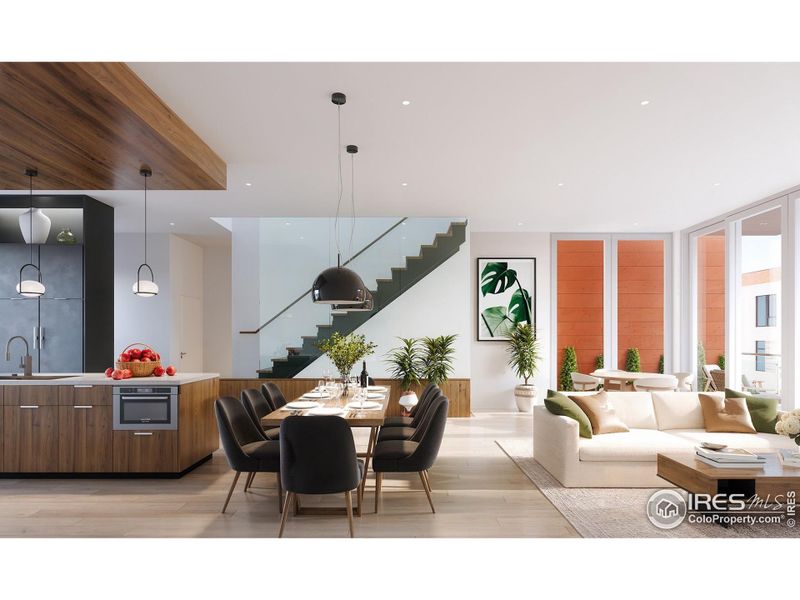 *Interior Rendering Main Living Level C, floor to ceiling windows - triple glaze opening to a full wrap around deck!  Unparalled private outdoor living!