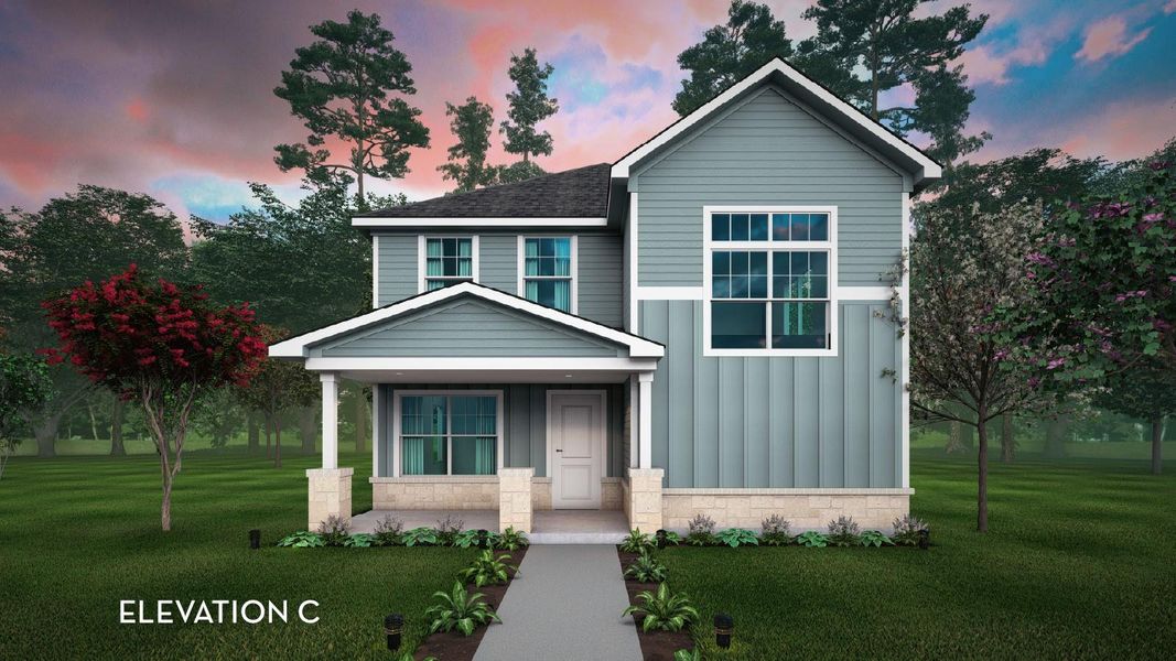 Front exterior of a new home in Austin Point, Richmond, TX, highlighting curb appeal (Image 1).