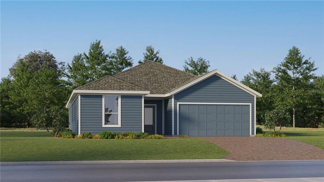 Front exterior of a new home in Wellness Ridge, Clermont, FL, highlighting curb appeal (Image 1). Front exterior of a new home in Wellness Ridge, Clermont, FL, highlighting curb appeal (Image 1).