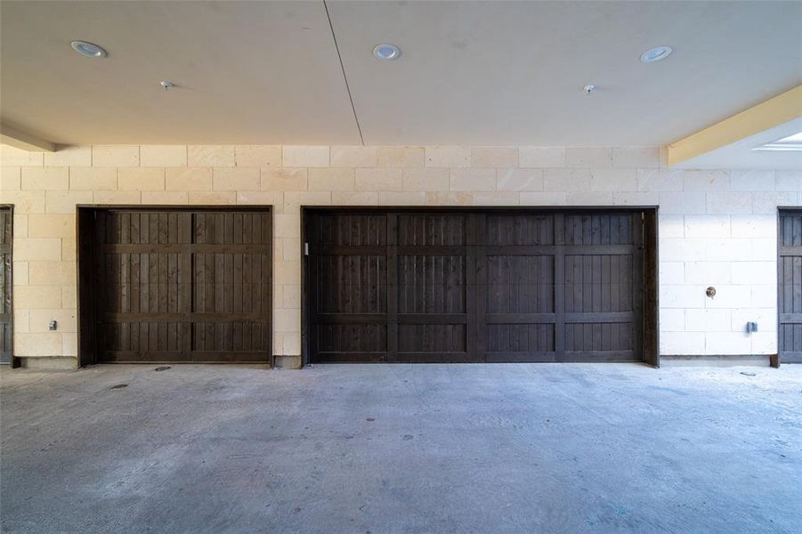 View of 3 car garage