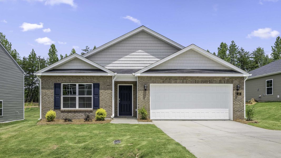 Front exterior of a new home in Greystone North, Stoneville, NC, highlighting curb appeal (Image 1). Front exterior of a new home in Greystone North, Stoneville, NC, highlighting curb appeal (Image 1).