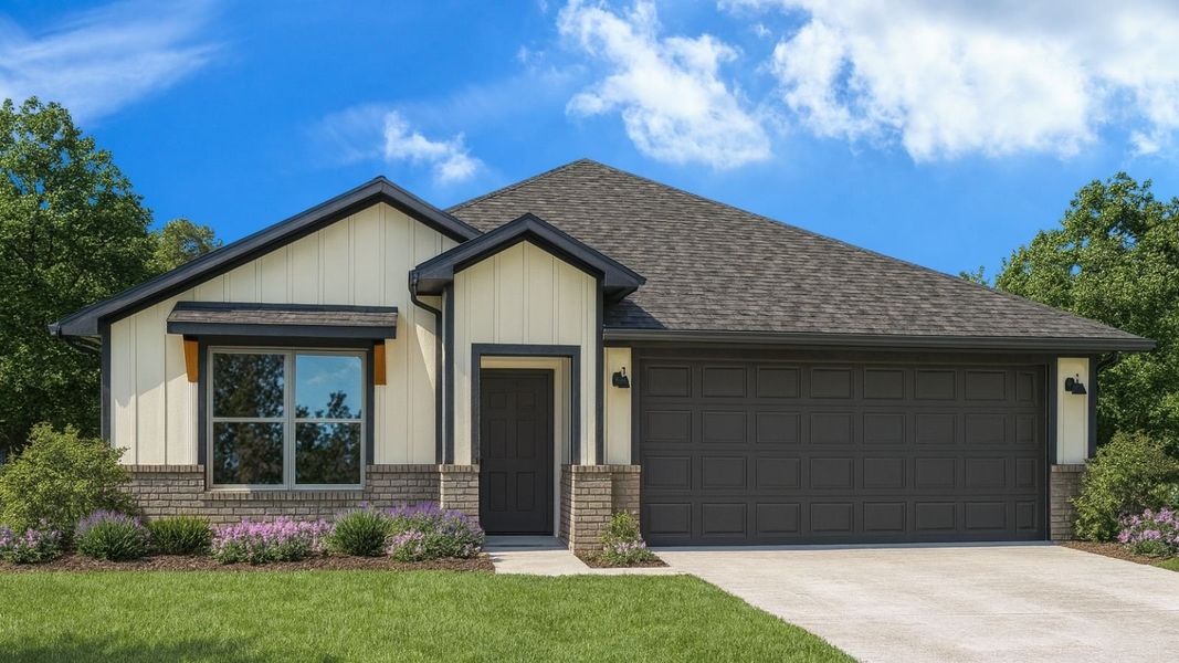 Representative exterior photo of a completed home built from the Texas Cali by D.R. Horton in Chapel Lakes, Montgomery, TX (Image 2).