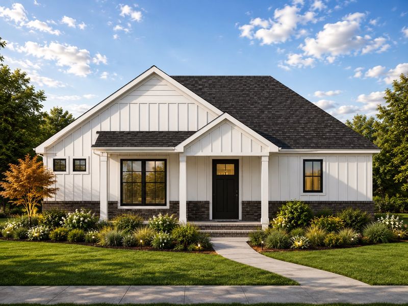 Representative exterior photo of a completed home built from the Casper by Perfection Builders in The Courtyards at Jacobs Farm, Wichita, KS (Image 1). Representative exterior photo of a completed home built from the Casper by Perfection Builders in The Courtyards at Jacobs Farm, Wichita, KS (Image 1).