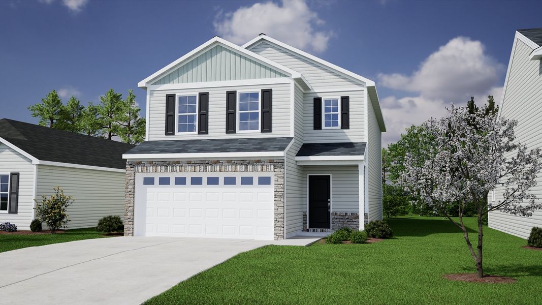 Front exterior of a new home in Tucker Ridge, Pendleton, SC, highlighting curb appeal (Image 1).