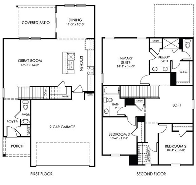 2D floor plan layout of this home in The Farm at Wells Creek - Heritage Collection, Gray Court, SC (Image 2).