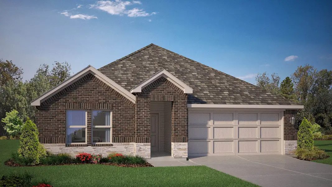 Front exterior of a new home in Saratoga, Granbury, TX, highlighting curb appeal (Image 1). Front exterior of a new home in Saratoga, Granbury, TX, highlighting curb appeal (Image 1).
