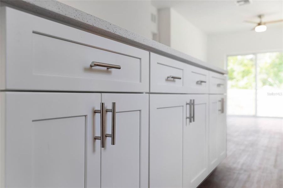Handles on the soft close cabinets