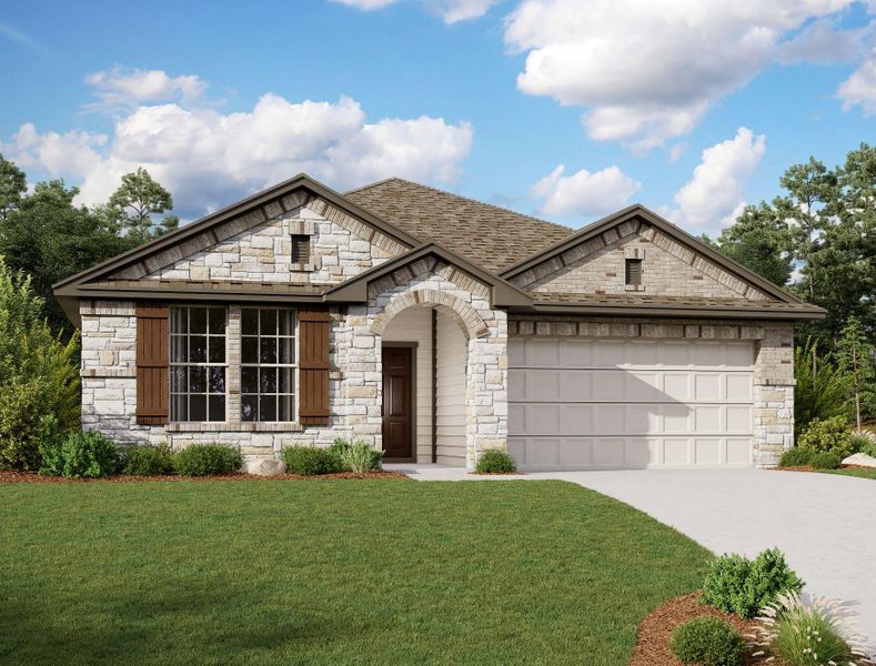 Front exterior of a new home in Ashland, Angleton, TX, highlighting curb appeal (Image 21).