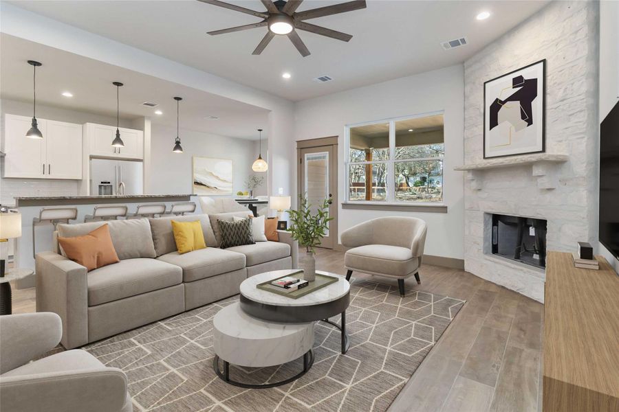 Living area with virtual staging