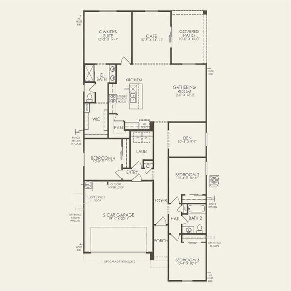 2D floor plan layout for the Sunbird by Pulte Homes in Hayden Estates, Buckeye, AZ (Image 3).
