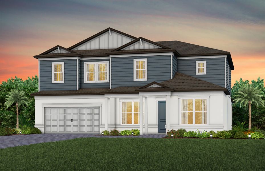 Representative exterior photo of a completed home built from the Newlyn by Pulte Homes in Waterset, Apollo Beach, FL (Image 2). Representative exterior photo of a completed home built from the Newlyn by Pulte Homes in Waterset, Apollo Beach, FL (Image 2).