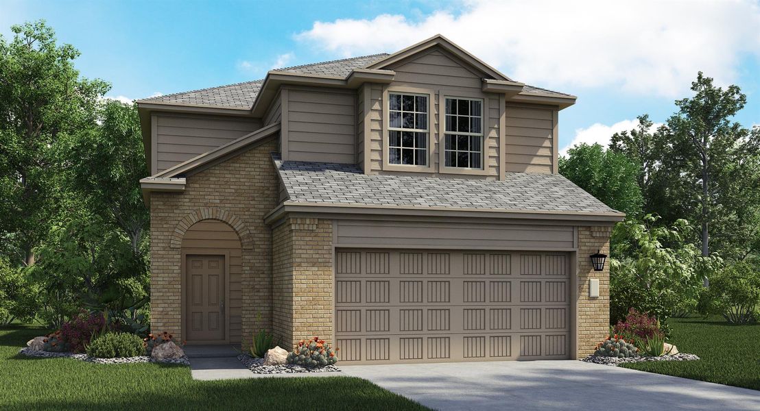 Front exterior of a new home in Woodfield Preserve: Ridgepointe Collection, Georgetown, TX, highlighting curb appeal (Image 18). Front exterior of a new home in Woodfield Preserve: Ridgepointe Collection, Georgetown, TX, highlighting curb appeal (Image 18).