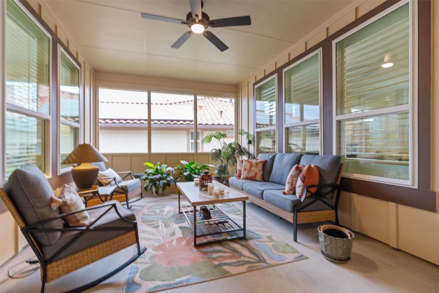 This side patio has a roof, plus screens added to the exterior wall to have a Texas room for additional living space. Nice place to relax or entertain. (area not included in the total living area of the home) This side patio has a roof, plus screens added to the exterior wall to have a Texas room for additional living space. Nice place to relax or entertain. (area not included in the total living area of the home)