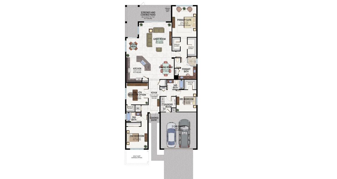 2D floor plan layout of this home in Valencia Parc at Riverland, Port St. Lucie, FL (Image 5).