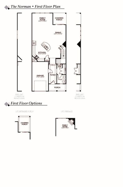 2D floor plan layout for the Norman by Eastwood Homes in Pineview Glen Townhomes, Durham, NC (Image 3).
