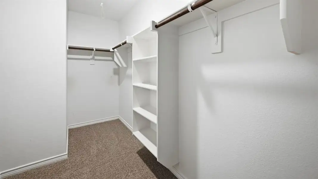 Walk in closet featuring dark carpet