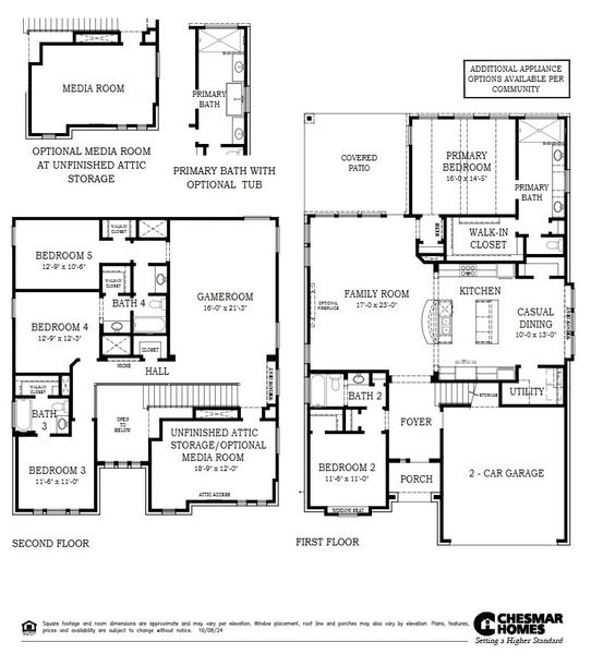 2D floor plan layout for the Acadia 45′ Lot by Chesmar Homes in Beacon Point, Texas City, TX (Image 3).