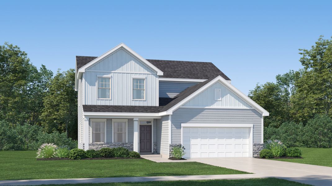 Front exterior of a new home in Hidden Forest, Youngsville, NC, highlighting curb appeal (Image 1). Front exterior of a new home in Hidden Forest, Youngsville, NC, highlighting curb appeal (Image 1).