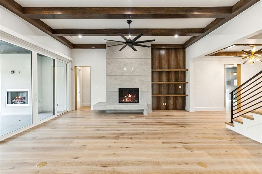 Upgraded concrete living room fireplace with floating hearth Upgraded concrete living room fireplace with floating hearth