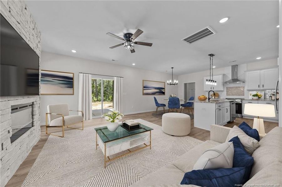 Living area virtually staged