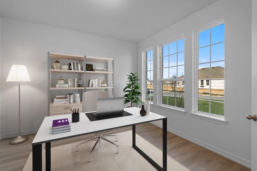The home office features French doors, beautiful floors, large windows that give a fresh feel, this space promotes focus and creativity. The home office features French doors, beautiful floors, large windows that give a fresh feel, this space promotes focus and creativity.
