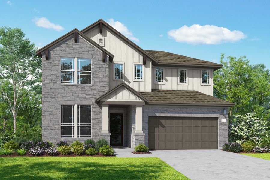 Representative exterior photo of a completed home built from the Sheldon by Tri Pointe Homes in Lagos Reserve, Manor, TX (Image 26).