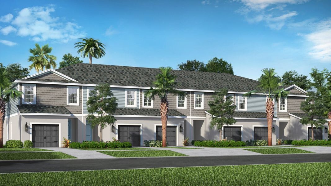 Front exterior of a new home in Grand Park Real Estate and Homes for Sale in Sarasota, FL - Neal Communities, Sarasota, FL, highlighting curb appeal (Image 2).