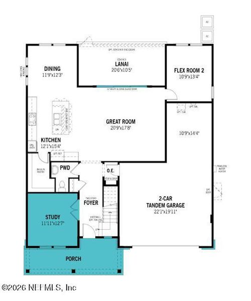 2D floor plan layout of this home in RiverTown, St. Johns, FL (Image 4).