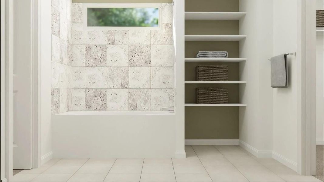 Furnished interior view inside a new home in Cotton Brook: Highlands 3 Car Collection, Hutto (Image 10).