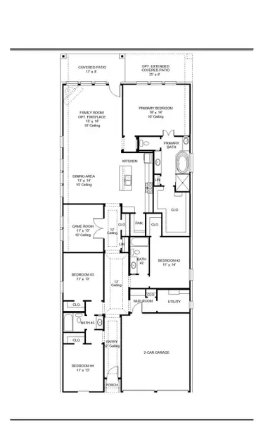 2D floor plan layout of this home in The Highlands 45', Porter, TX (Image 2).