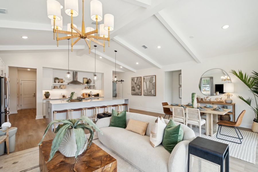 Great room with vaulted ceiling